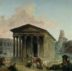 La Maison Carrée con el Anfiteatro y la Torre Magne en Nimes, 1786-87